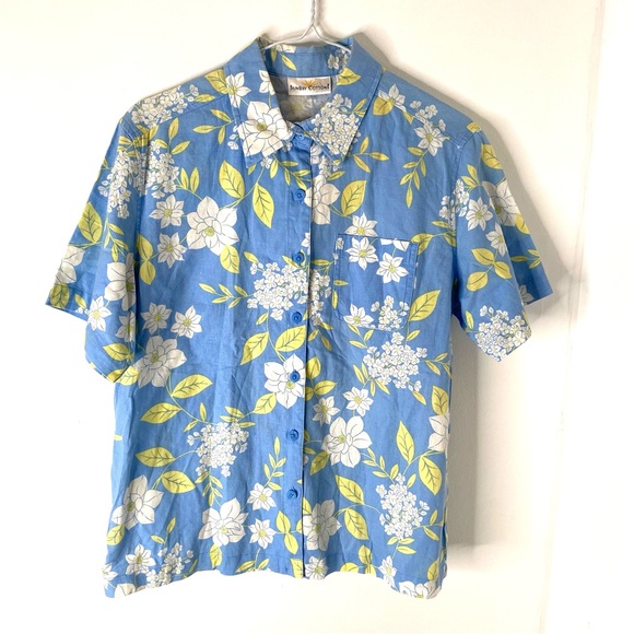 Sunbay Cottons Tops - Vintage Linen Floral Blend Summer Button Shirt